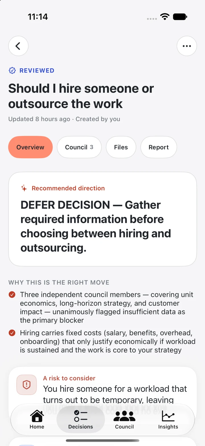 Actual Decion decision overview screen